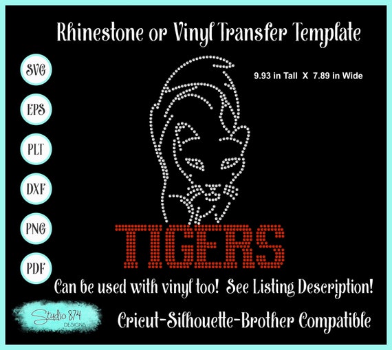 Tigers Rhinestone SVG Template - School Mascot EPS Digital Download - Faux Rhinestone Design