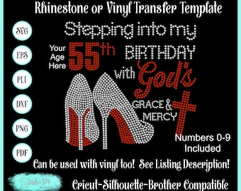 Birthday Rhinestone Transfer Template, High Heels SVG EPS (Digital Download)