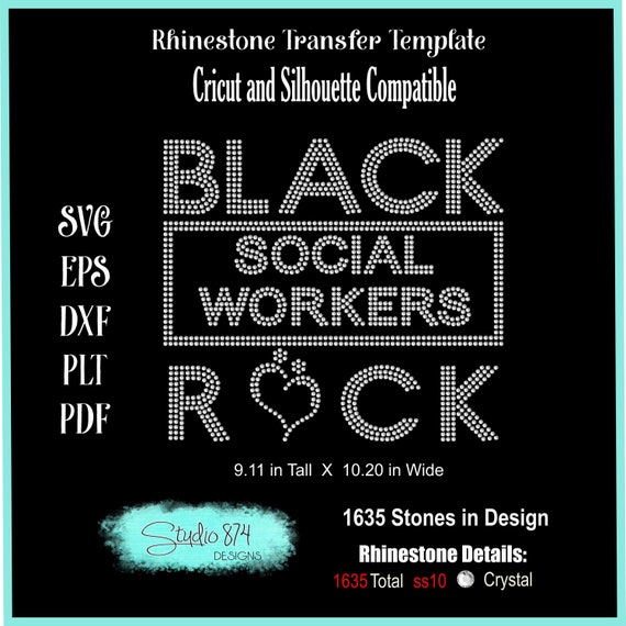 Black Social Workers Rock Rhinestone Instant Download SVG, EPS Digital Transfer Template