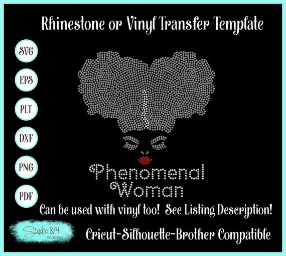 Phenomenal Woman - Afro Diva Rhinestone Instant Download SVG, EPS Digital Transfer Template