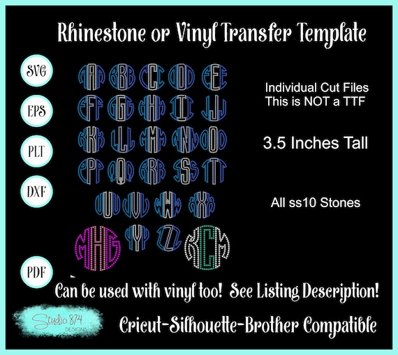 Rhinestone Circle Monogram Template Letters -  Alphabet Font - 3.5 Inch - Download Transfer -Pattern-Stencil - DIY - Sticky Flock