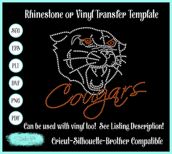 Cougar Mascot Rhinestone Transfer Template - School Bling SVG Instant Download