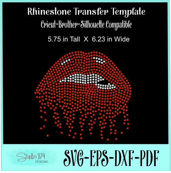 Lips Rhinestone SVG Template - EPS Instant Download Dripping Lips