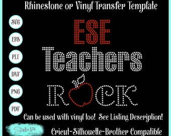 ESE Teacher Rhinestone SVG Template - EPS Sticky Flock Digital Download - Faux Rhinestone Design