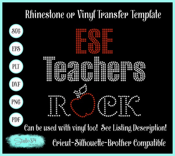 ESE Teacher Rhinestone SVG Template - EPS Sticky Flock Digital Download - Faux Rhinestone Design