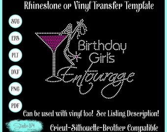 Birthday Girls Entourage Rhinestone SVG Transfer Template - Digital Instant Download