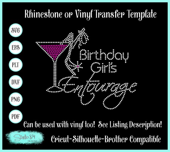 Birthday Girls Entourage Rhinestone SVG Transfer Template - Digital Instant Download