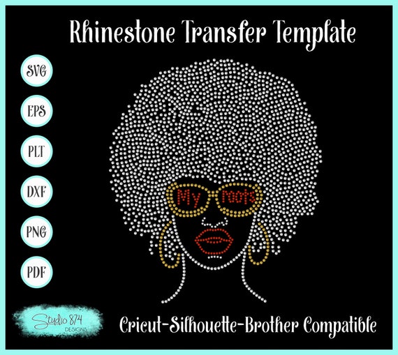 Afro Girl Rhinestone SVG Template - Faux Rhinestone Design - Sticky Flock Instant Download
