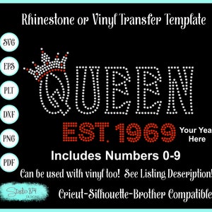 Birthday Queen Rhinestone SVG Template - Custom Year EPS Sticky Flock Instant Download