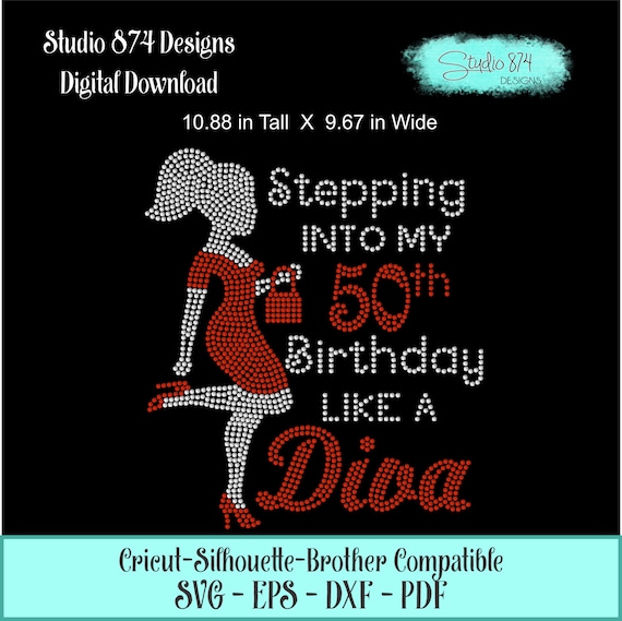 Stepping into my Birthday with Afro Girl - Ponytail Rhinestone Instant Download SVG, EPS Digital Transfer Template - Like a Diva