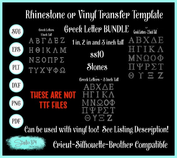 Rhinestone Greek Alphabet SVG BUNDLE Template Font Letters -Three sizes - Instant Digital Download