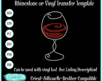 Wine Glass Rhinestone SVG Template – Faux Rhinestone Design (Digital Download)