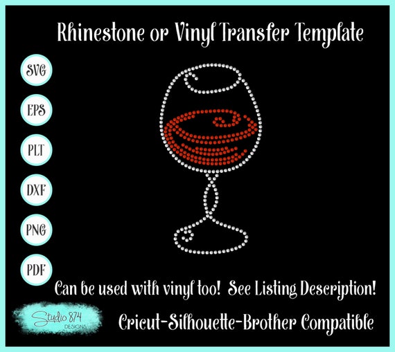Wine Rhinestone SVG Template - Drinking EPS Sticky Flock Template - Wine Glass Faux Rhinestone Design