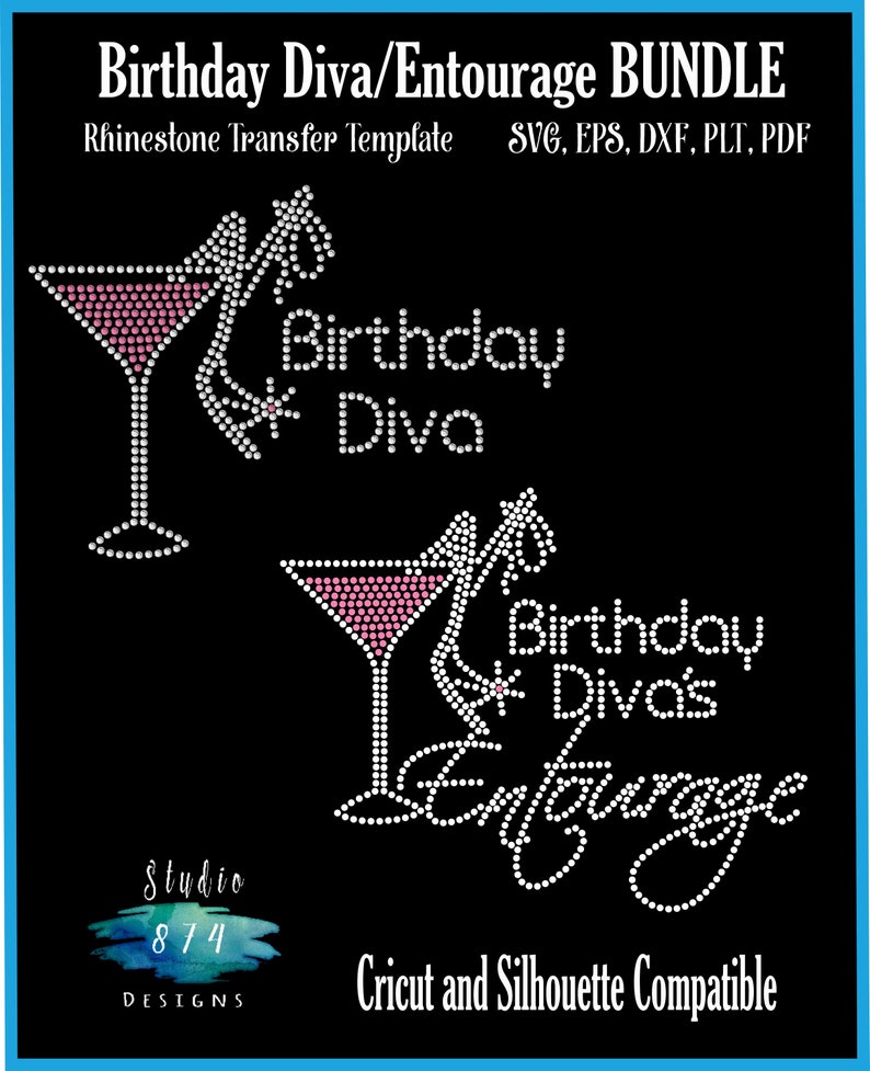 Download Birthday Diva Entourage Rhinestone SVG Transfer Template ...