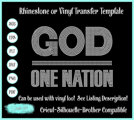 One Nation Under God Rhinestone SVG Template - Faux Rhinestone Design - Sticky Flock EPS Digital Download
