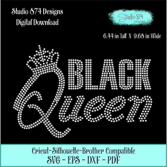 Black Queen Rhinestone Instant Download SVG, EPS Digital Transfer Template - Crown