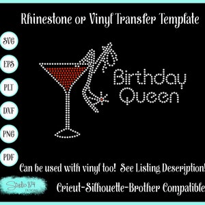 Birthday Queen Rhinestone SVG Transfer Template - Instant Digital Download