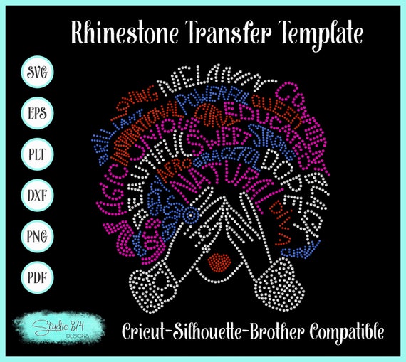 Afro Girl With Words Rhinestone Instant Download SVG, EPS Digital Transfer Template - All About Me