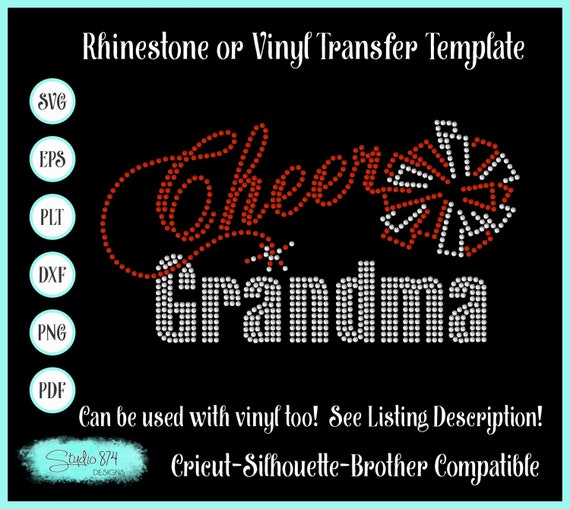 Cheer Rhinestone SVG Template - Cheer Grandma EPS Sticky Flock Instant Download