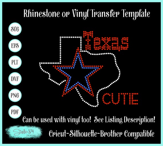 Texas Rhinestone SVG Template - Texas Cutie EPS Instant Download