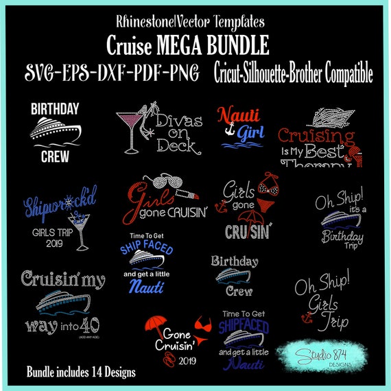 Cruise Rhinestone Mega Bundle - Faux rhinestone designs - Digital download sticky flock template