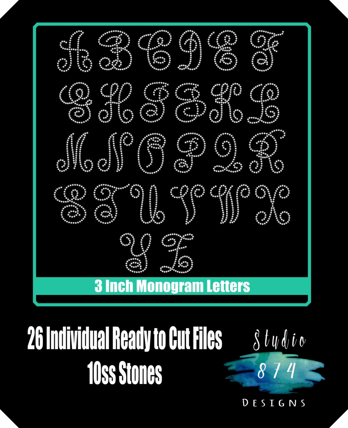 Rhinestone Alphabet Font Template Letters Monogram 3 Inch Etsy