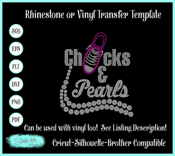 Chucks and Pearls Rhinestone SVG Template - Faux Rhinestone Digital Download - Sticky Flock Stencil Instant Download