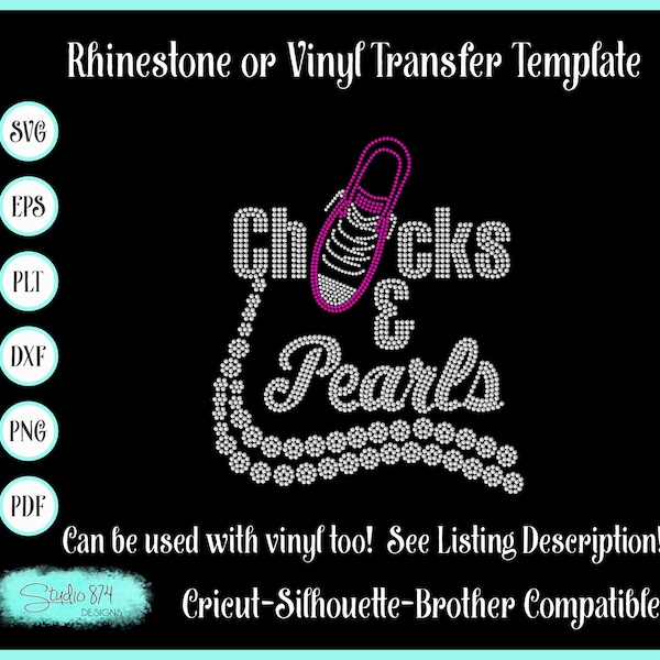 Chucks and Pearls Rhinestone SVG Template - Faux Rhinestone Digital Download - Sticky Flock Stencil Instant Download