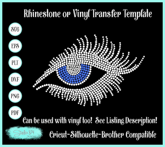 Eye Lashes Rhinestone Instant Download SVG, EPS Digital Transfer Template Sticky Flock