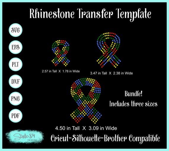 Autism Awareness Ribbon Bundle Rhinestone SVG Instant Download File - Digital Sticky Flock Template