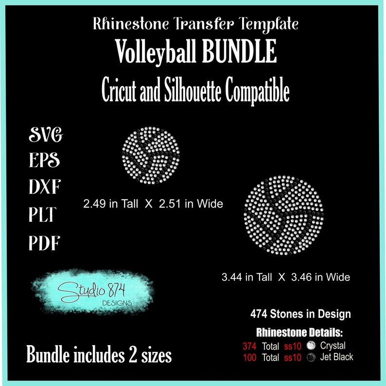 Volleyball Rhinestone Transfer Template Bling SVG Instant Etsy