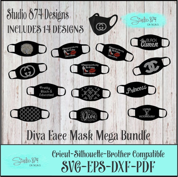 Diva Face Mask Mega Bundle  Rhinestone Instant Download SVG, EPS Digital Transfer Template - Quarantine, Corona