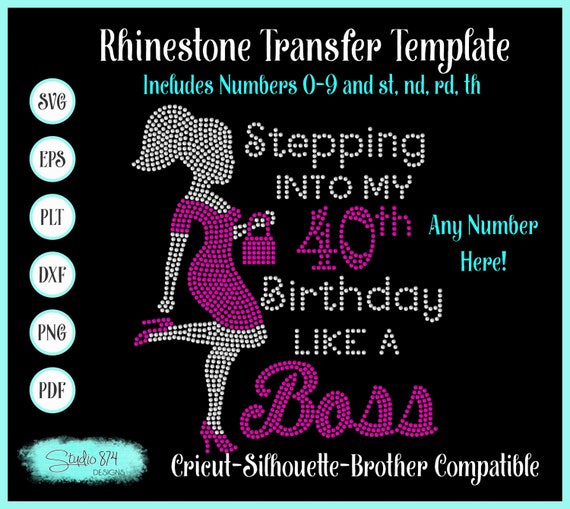 Stepping into my Birthday with Afro Girl - Rhinestone Instant Download SVG, EPS Digital Transfer Template - Like a Boss