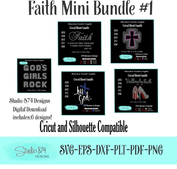 Faith Mini Bundle 1 -  Rhinestone Bling Digital SVG Download - Rhinestone SVG Files - 6 designs