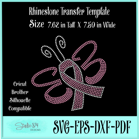 Breast Cancer Rhinestone Transfer Template - Butterfly Pink Ribbon