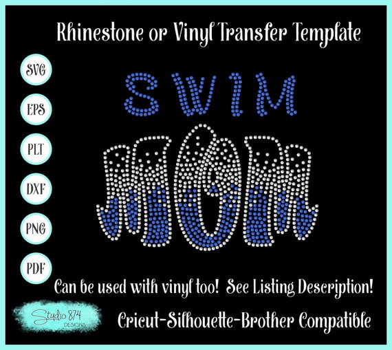 Swim Mom Rhinestone SVG Template, EPS Instant Download, Faux Rhinestone Design, Sticky Flock Stencil