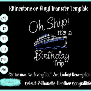 Cruise Rhinestone SVG - Birthday Cruise Shirt Design - Sticky Flock or Faux Rhinestone Digital Download File - Birthday Trip