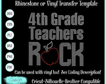 4th Grade Teachers Rock Rhinestone SVG Template - Sticky Flock Digital Download
