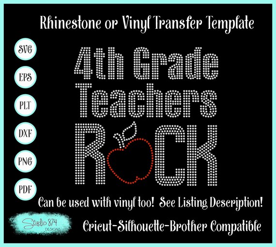 4th Grade Teachers Rock Rhinestone SVG Template - Sticky Flock Digital Download