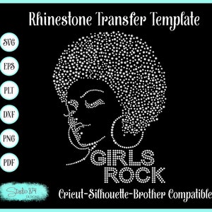 Afro Girls Rock Rhinestone Instant Download SVG, EPS Digital Transfer Template - Sticky Flock