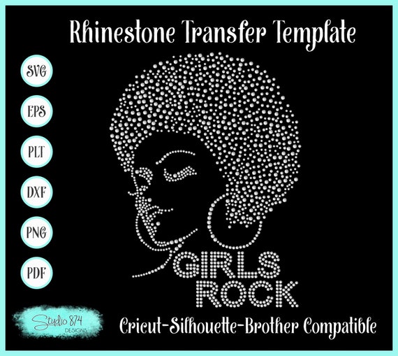Afro Girls Rock Rhinestone Instant Download SVG, EPS Digital Transfer Template - Sticky Flock