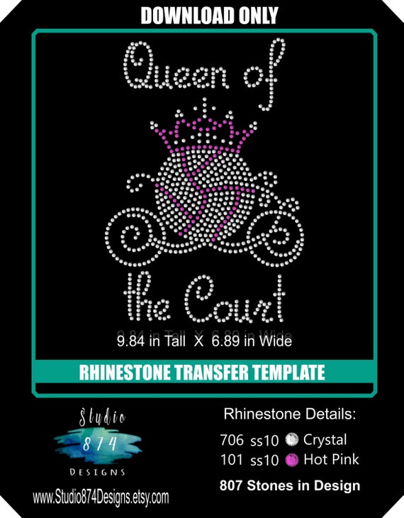Rhinestone Transfer Template Pattern Volleyball - Queen of the Court-  DOWNLOAD Stencil - DIY - Sticky Flock sports bling