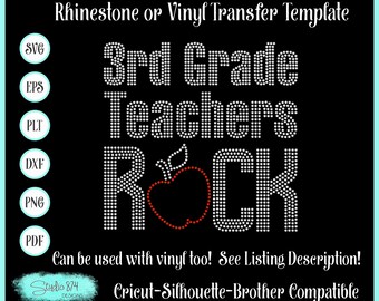 3rd Grade Teachers Rock Rhinestone SVG Template - Sticky Flock Digital Download
