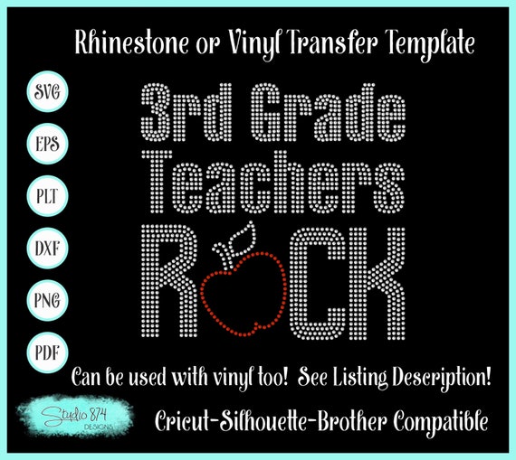 3rd Grade Teachers Rock Rhinestone SVG Template - Sticky Flock Digital Download