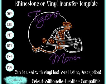 Football Mom Rhinestone SVG Template - Tigers EPS Instant Download Design