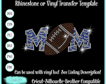 Football Mom Rhinestone SVG Template - EPS Instant Download - Faux Rhinestone Design