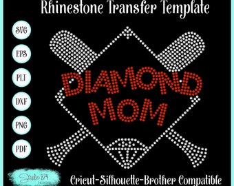 Baseball Mom Rhinestone SVG Template - Bling Instant Download - Softball Mom