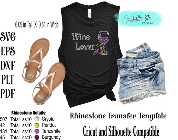 Wine Lover Rhinestone SVG Template - Sticky Flock EPS Instant Download