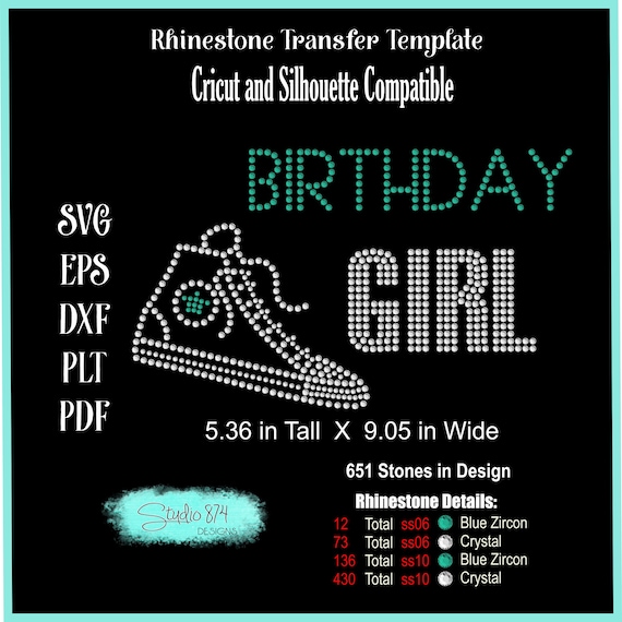 Birthday Girl Rhinestone SVG Instant Download EPS Digital Transfer Template - Converse