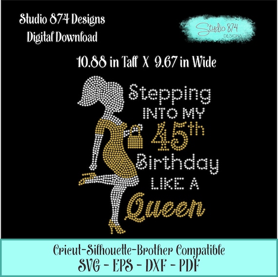 Stepping into my Birthday with Afro Girl - Ponytail Rhinestone Instant Download SVG, EPS Digital Transfer Template - Like a Queen